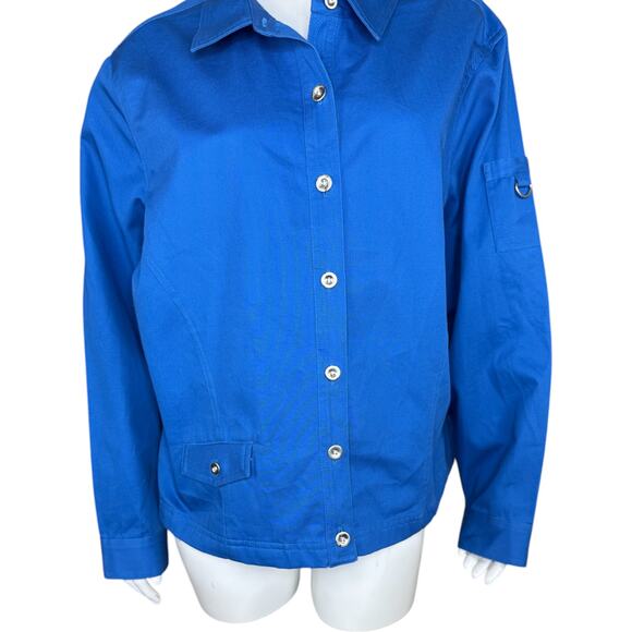Bechamel Women's XL Blue Lightweight Button-Front Long Sleeve Jacket 100% Cotton - Picture 3 of 13